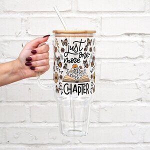 Just One More Chapter 40oz Glass Tumbler, Floral Butterfly Reader 40oz Tumbler